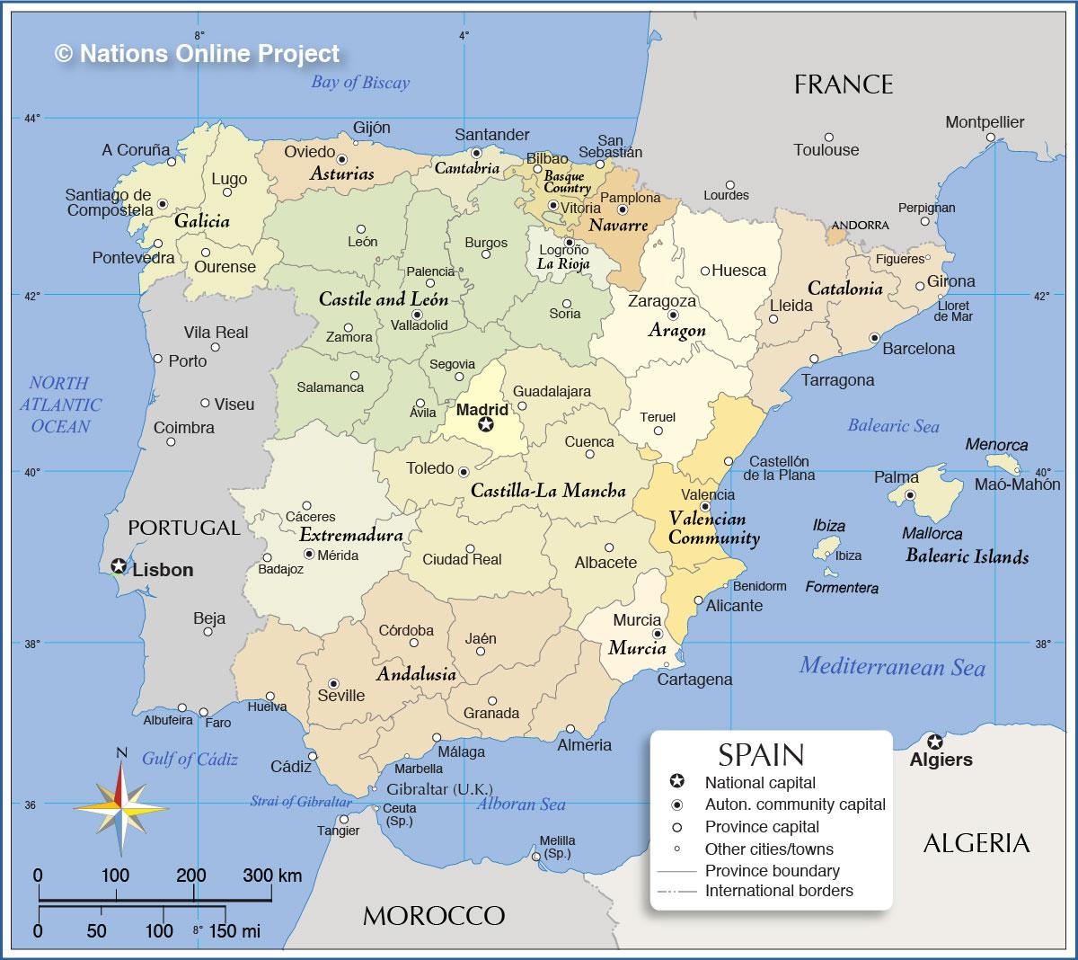 Spanien Karte Europa : Gebieden van Spanje kaart - een Kleine kaart van