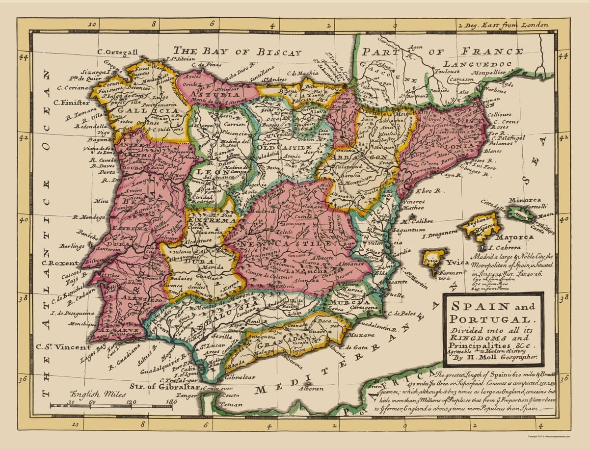 Antike Karte von Spanien