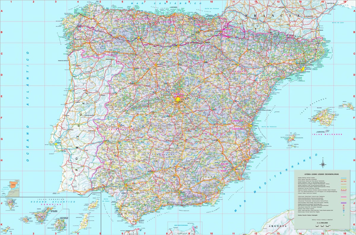 beschriftete Karte von Spanien