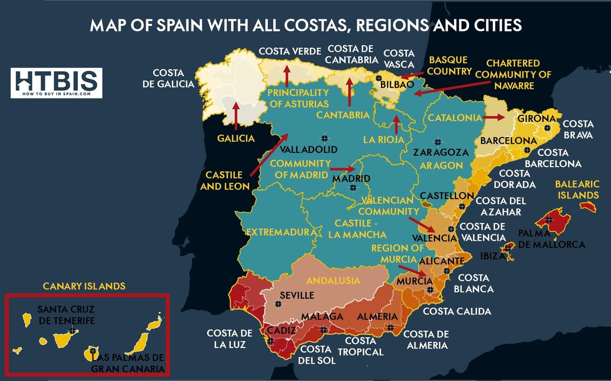 detaillierte Karte von Ost-Küste von Spanien
