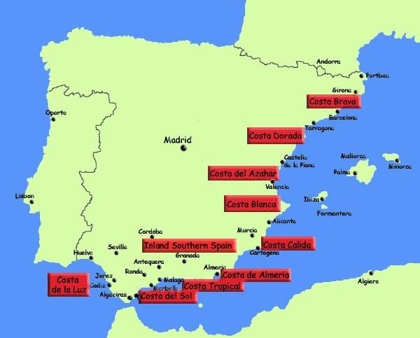 Karte des südlichen Spanien Urlaubsorte