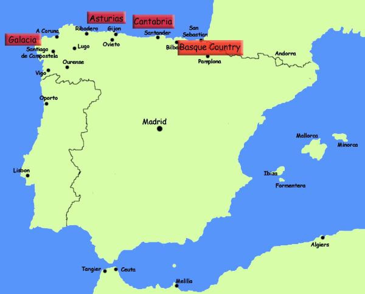 Karte von Norden Spaniens Küste - Norden Spaniens resorts Karte (Europa