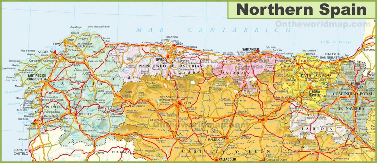 Karte von Nord-Spanien - Karte von Nord-Spanien mit den Städten (Europa