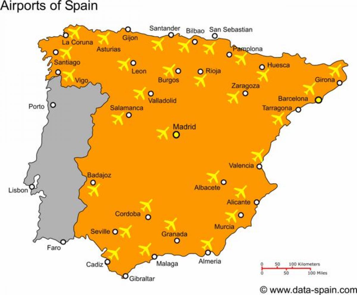 Karte von Spanien Flughäfen