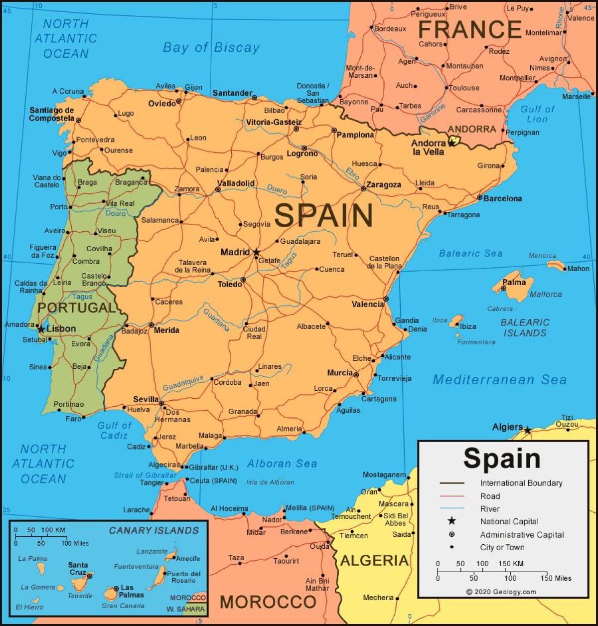 Karte von Spanien und den angrenzenden Ländern