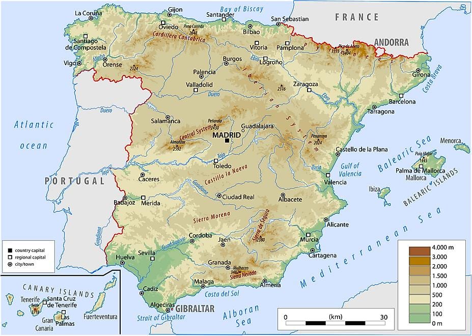 physische Karte-Spanien