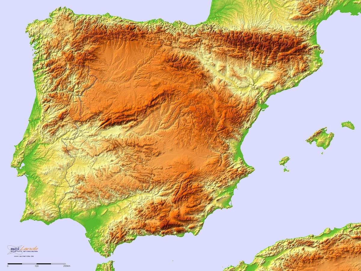 Karte von Spanien relief