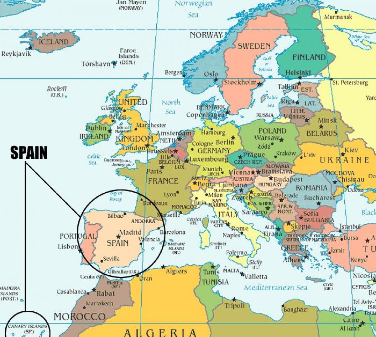 Spanien auf eine Karte - Landkarte mit Spanien (Southern ...