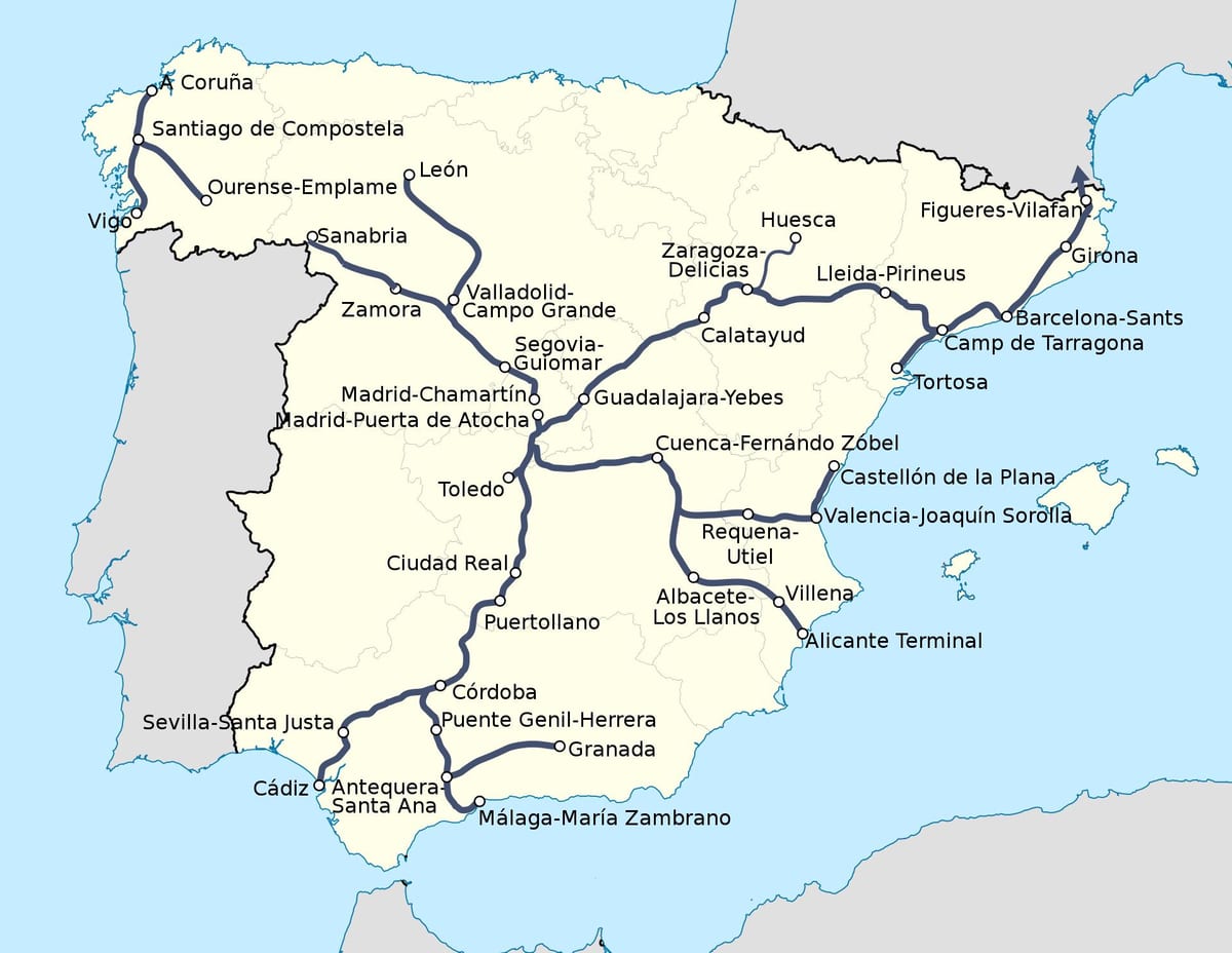 den ave-Zügen Spanien route anzeigen