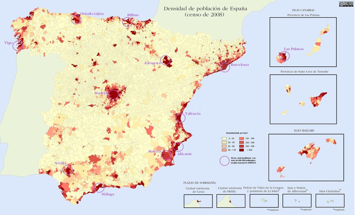 Spanien Bevölkerung Dichte Karte