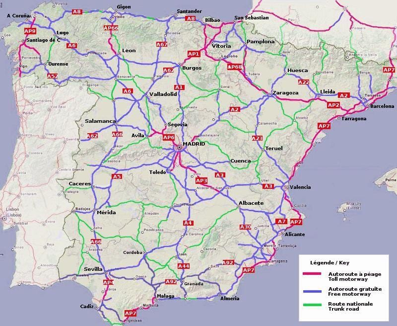 Karte von Spanien Autobahn