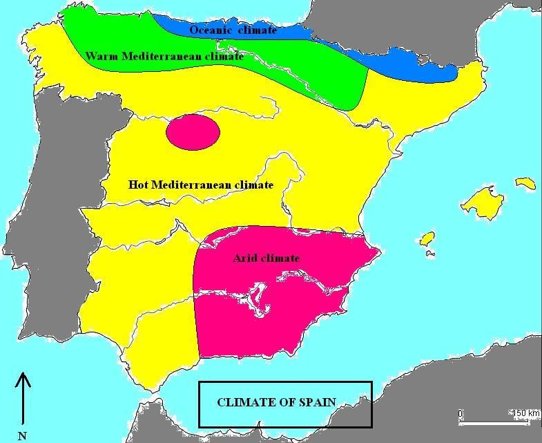 Karte von Spanien Klima