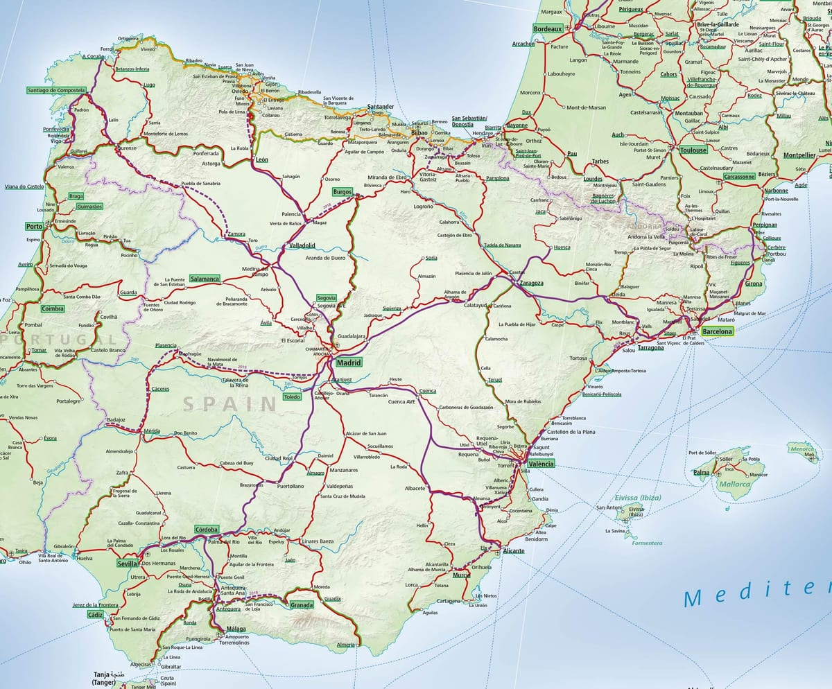 Karte von Spanien-schiene
