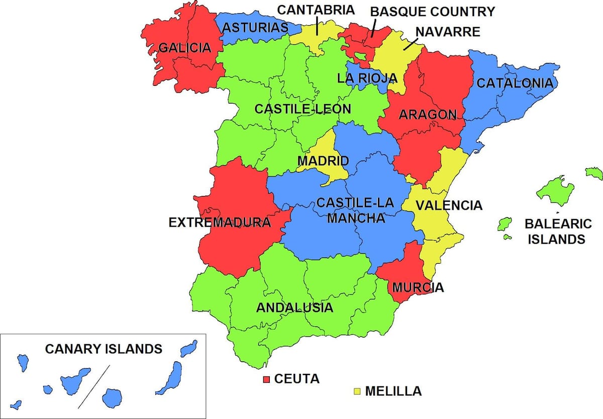 Karte von Spanien und Regionen