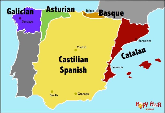 Karte von Spanien Sprache