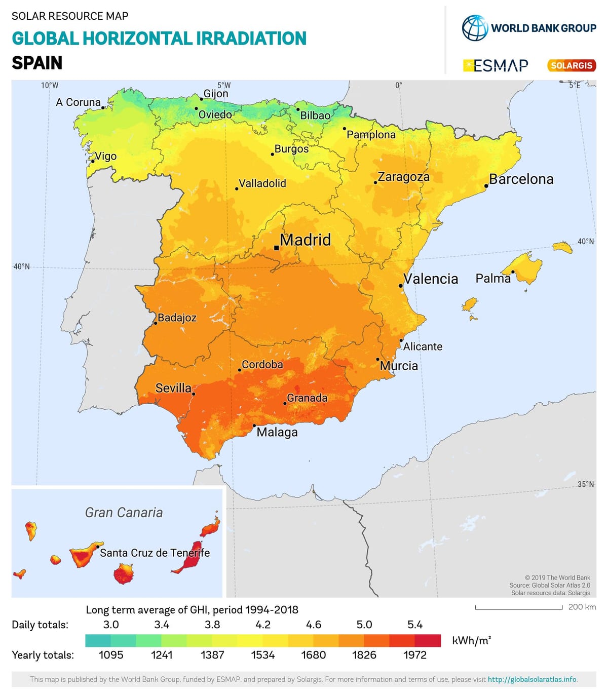 Karte von Spanien sunshine