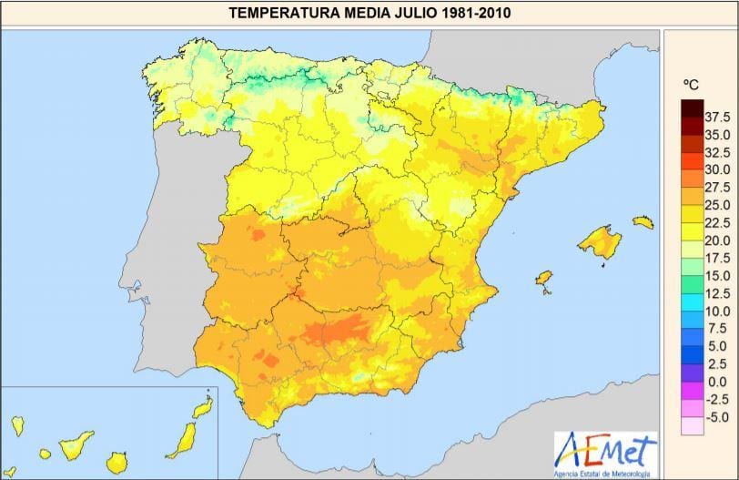 Karte von Spanien-Temperatur