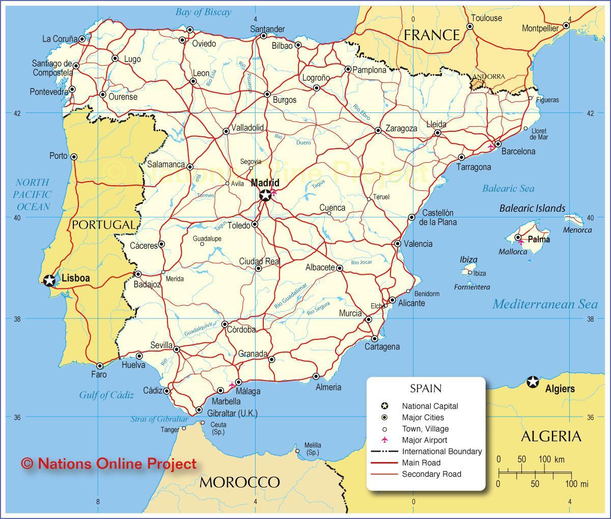Karte von Spanien-Transporte