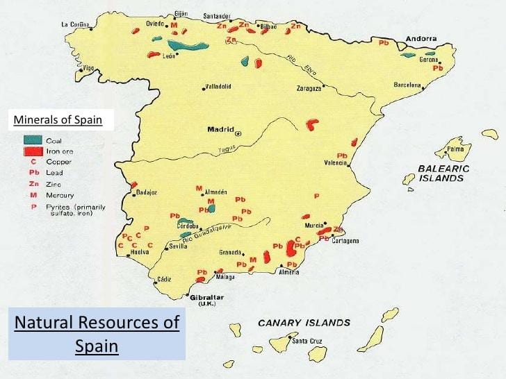 Karte von Spanien die natürlichen Ressourcen