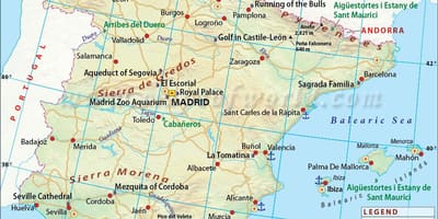 Karte von Spanien zeigt große Städte