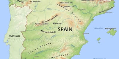 Karte von Spanien Berge
