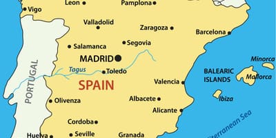 Karte von Spanien zeigt Städte