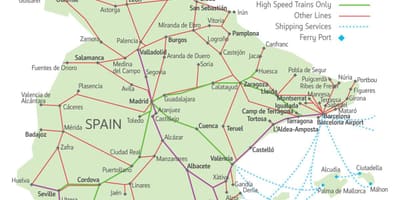 Karte der Bahnstrecken in Spanien