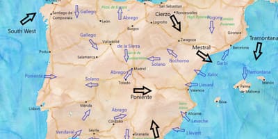 Karte von Spanien wind
